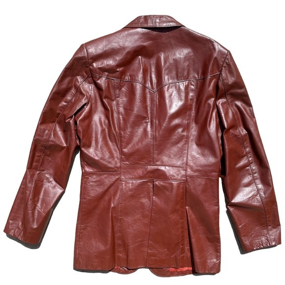 Vintage 70s Casablanca Unisex Cognac Brown Real Leather Jacket Mens Size 38 - Picture 7 of 9